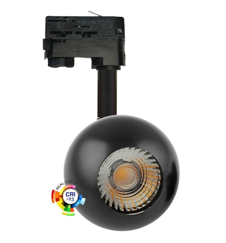 Spot LED 10W EOS-S220 chrome noir sur rail triphasé — éclairage de magasin