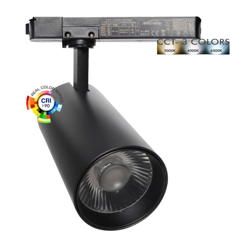 Spot LED 34-40W EOS-S400 noir sur rail monophasé — éclairage de magasin
