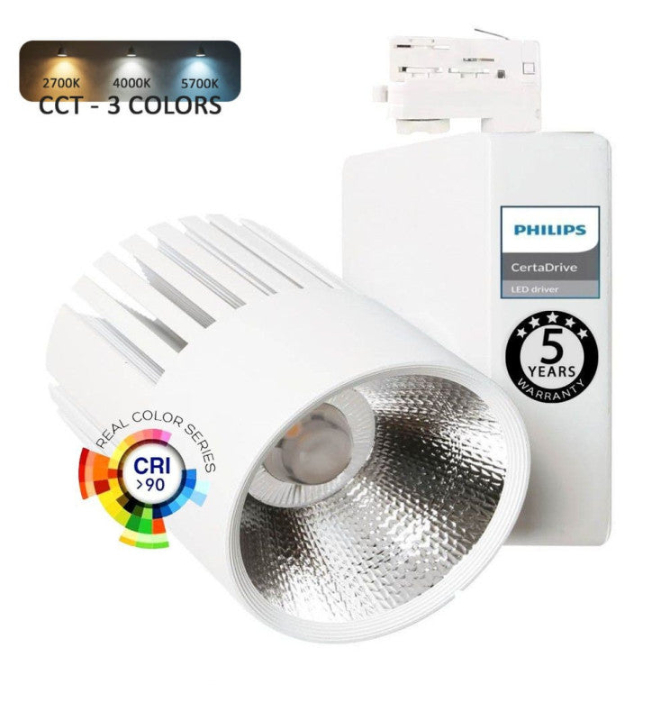 Spot LED 40W EOS-S410 blanc sur rail triphasé — éclairage de magasin