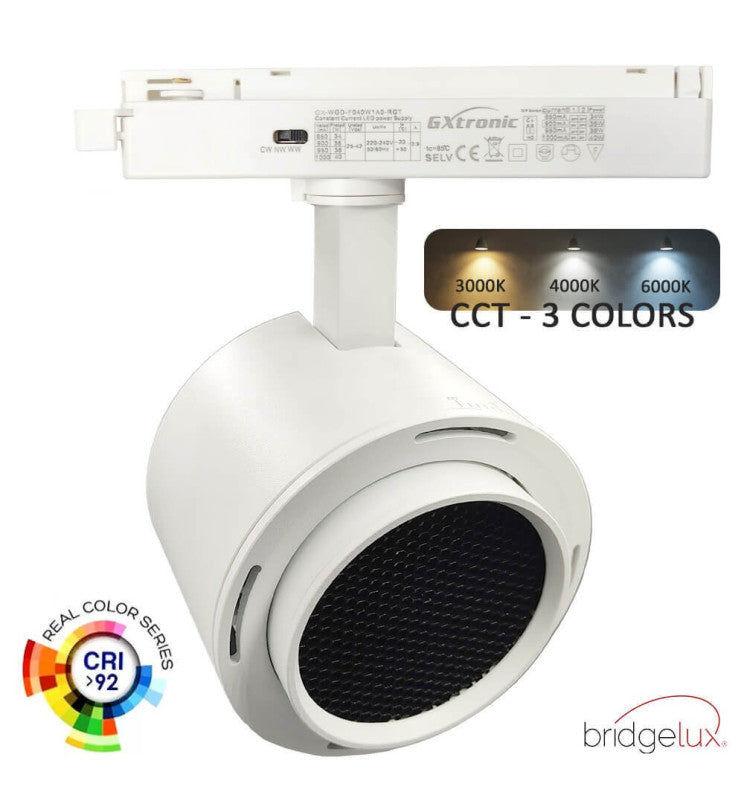 Spot LED 34-40W EOS-S310 blanc orientable sur rail monophasé — éclairage de magasin