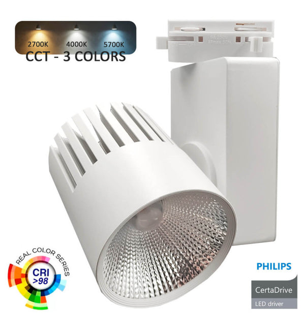 Spot LED 40W EOS-S410 blanc sur rail monophasé — éclairage de magasin