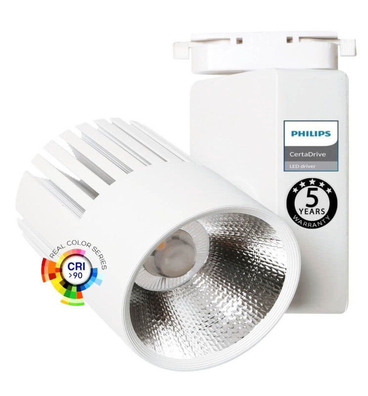 Spot LED 40W EOS-S410 blanc à faisceau large sur rail monophasé — éclairage de magasin