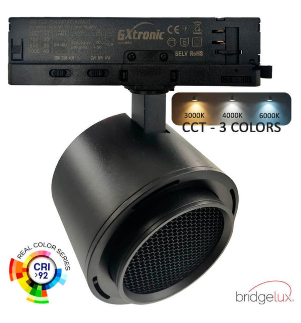 Spot LED 30-40W EOS-S310 noir orientable sur rail triphasé — éclairage de magasin