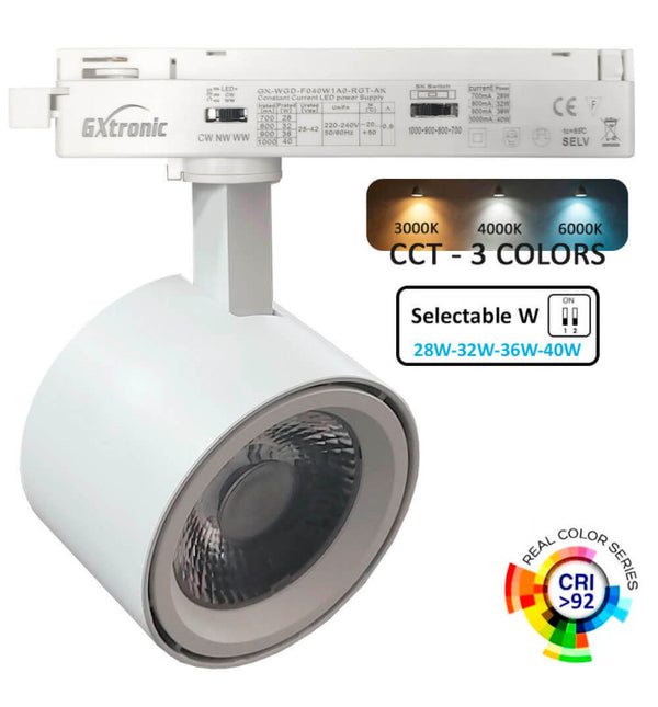 Spot LED 28-40W EOS-S320 blanc sur rail monophasé — éclairage de magasin