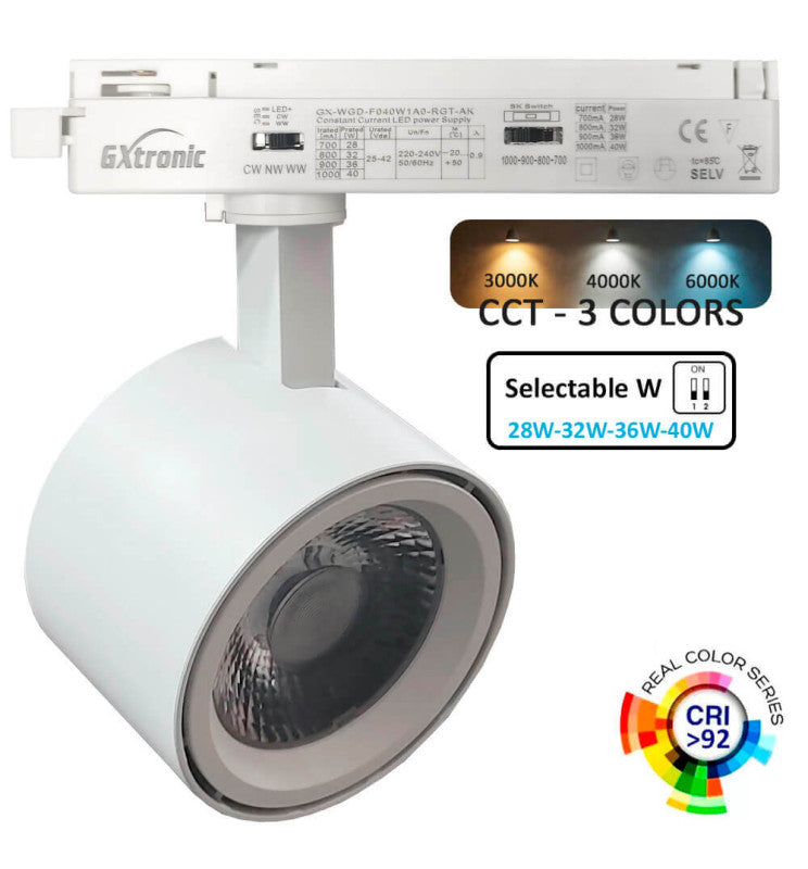 Spot LED 28-40W EOS-S320 blanc sur rail monophasé — éclairage de magasin