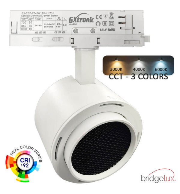 Spot LED 30-40W EOS-S310 blanc orientable sur rail triphasé — éclairage de magasin