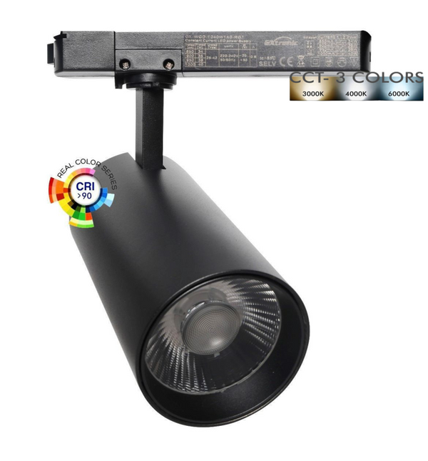 Spot LED 34-40W EOS-S400 noir sur rail monophasé — éclairage de magasin