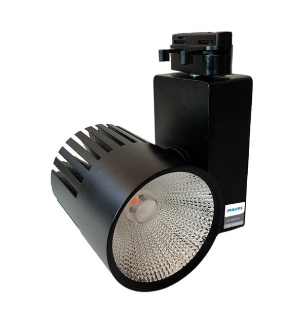 Spot LED 40W EOS-S410 noir à faisceau serré sur rail monophasé — éclairage de magasin