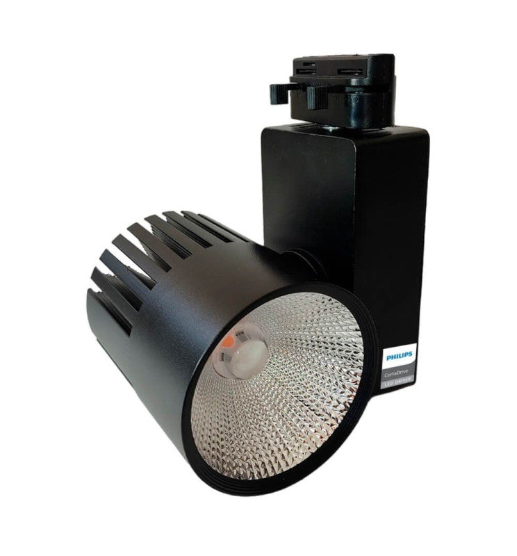 Spot LED 40W EOS-S410 noir à faisceau serré sur rail monophasé — éclairage de magasin