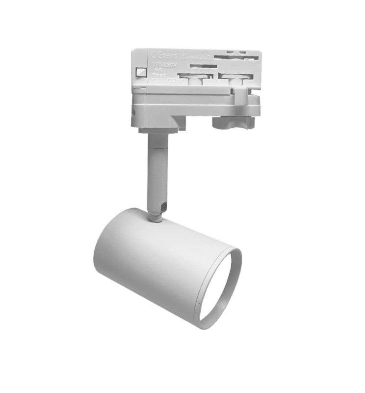 Spot GU10 EOS-S130 blanc aluminium sur rail triphasé — éclairage de magasin