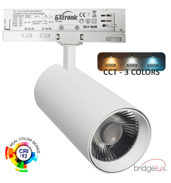 Spot LED 30-40W EOS-S400 blanc sur rail triphasé — éclairage de magasin