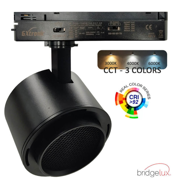 Spot LED 28-40W EOS-S310 noir orientable sur rail monophasé — éclairage de magasin